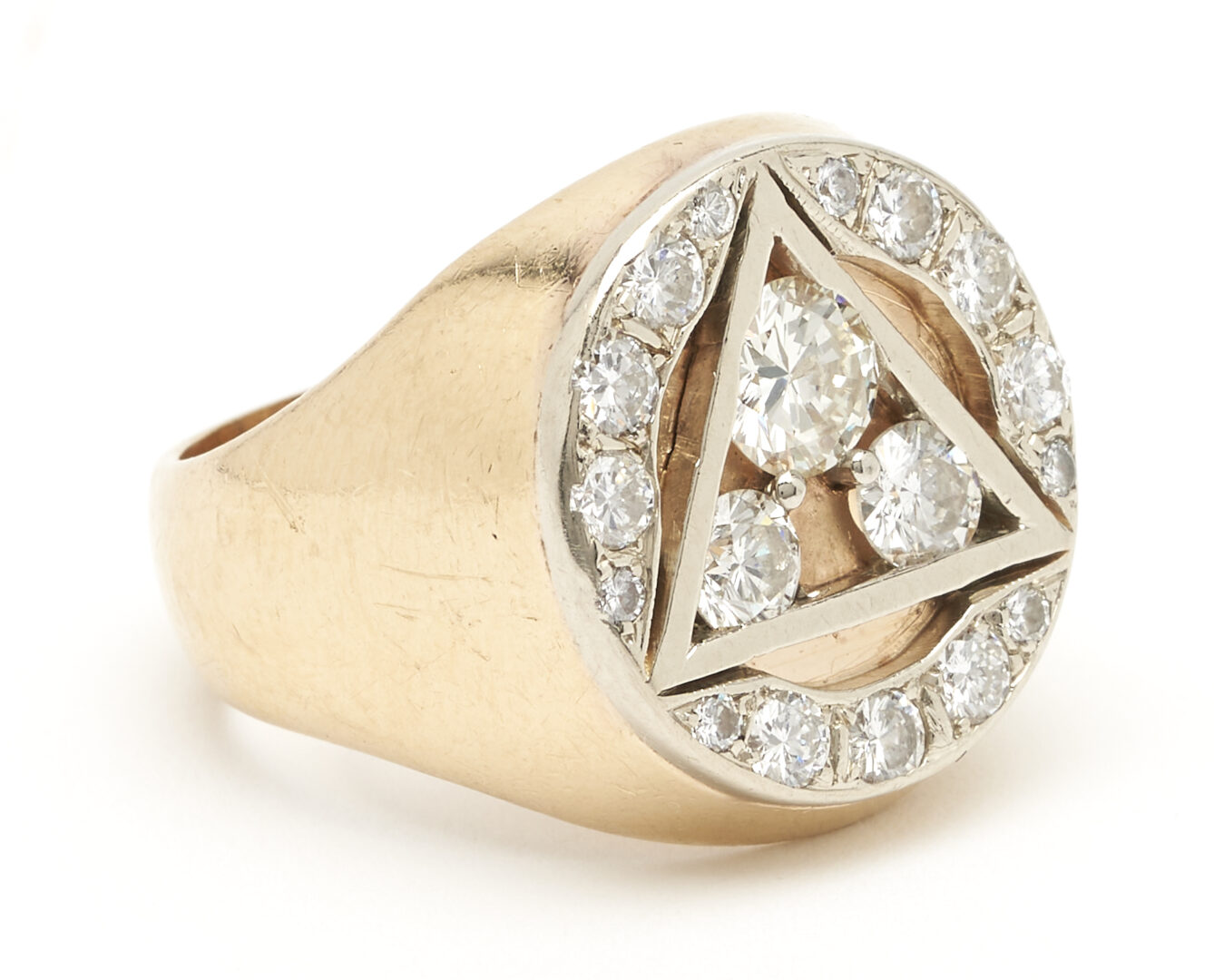 Lot 889: Men's 14K Diamond Signet Ring