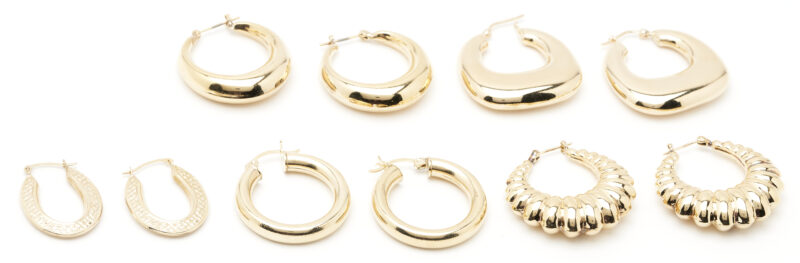 Lot 891: 5 Pairs 14K Gold Hoop Earrings