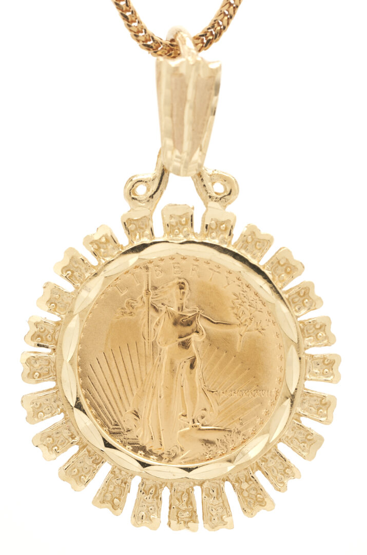 Lot 899: 21K Gold Necklace with 1/10 ozt Gold American Eagle Coin Pendant