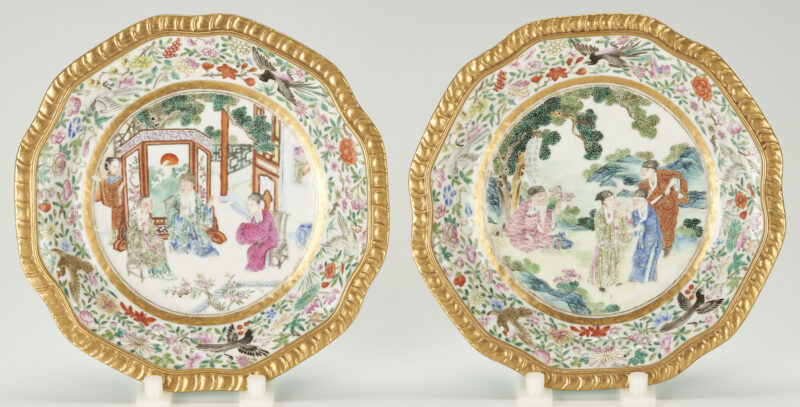 Lot 8: Pr. Chinese Export Famille Rose Dishes, Turquoise Backs