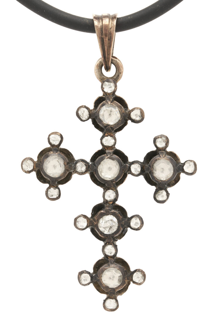 Lot 900: Gold & Diamond Cross Pendant w/ Milor Necklace