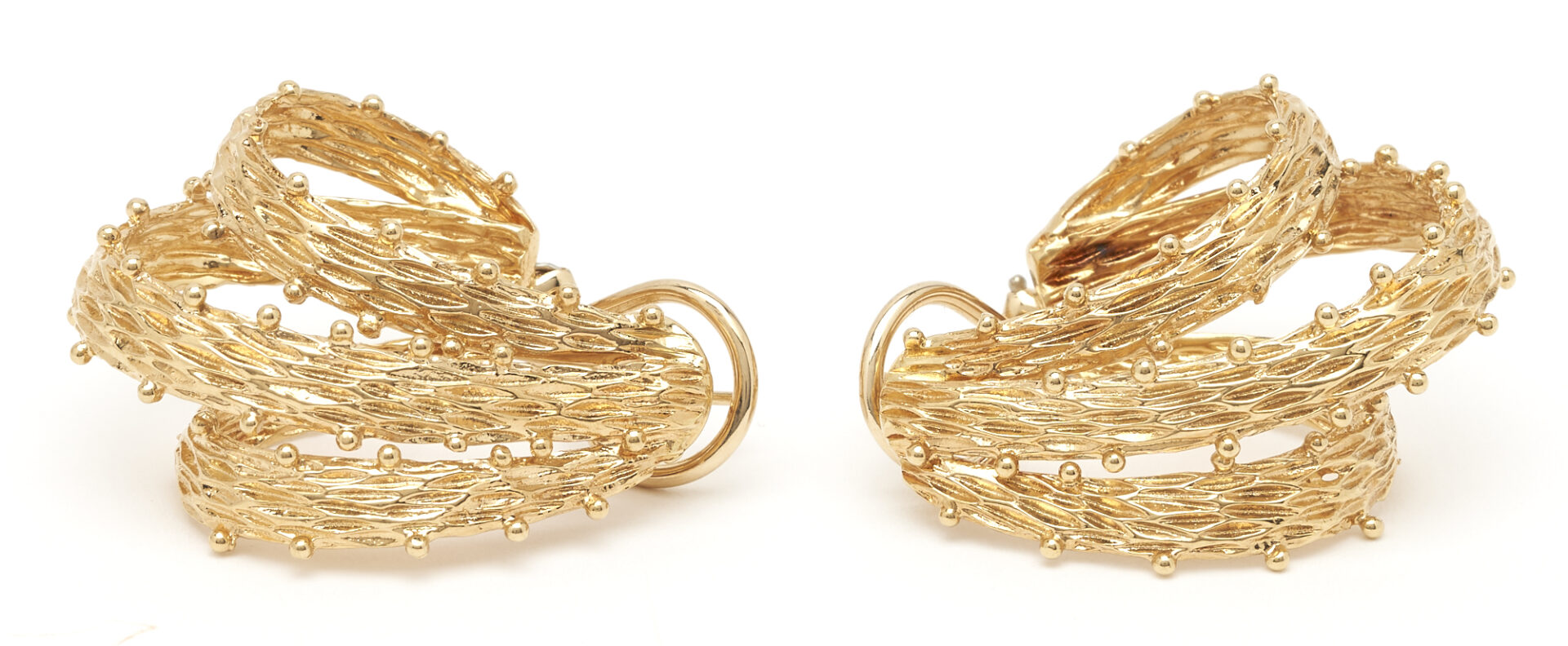 Lot 909: 18K Triple Hoop Designer Earrings