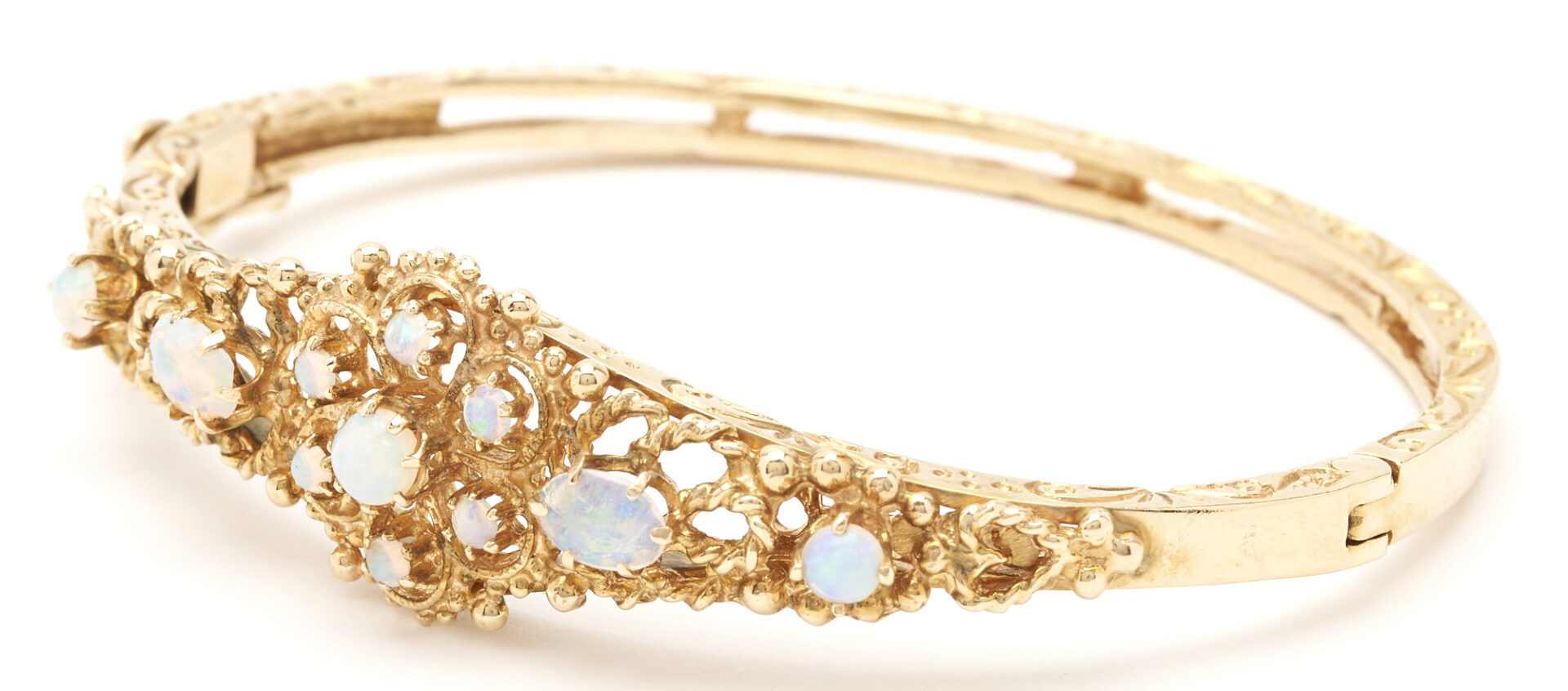 Lot 910: 14K Gold & Opal Bangle Bracelet