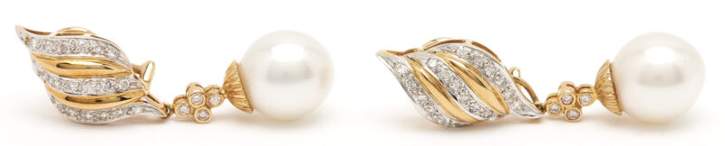 Lot 911: 18K Diamond & Pearl Earrings