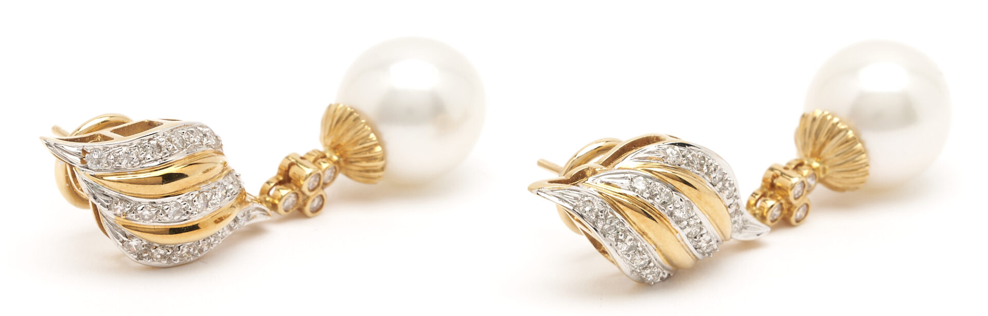 Lot 911: 18K Diamond & Pearl Earrings