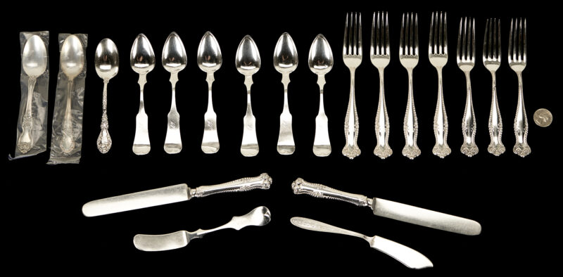 Lot 925: 20 Pcs. Coin & Sterling Flatware, incl. Kinsey & Towle Canterbury