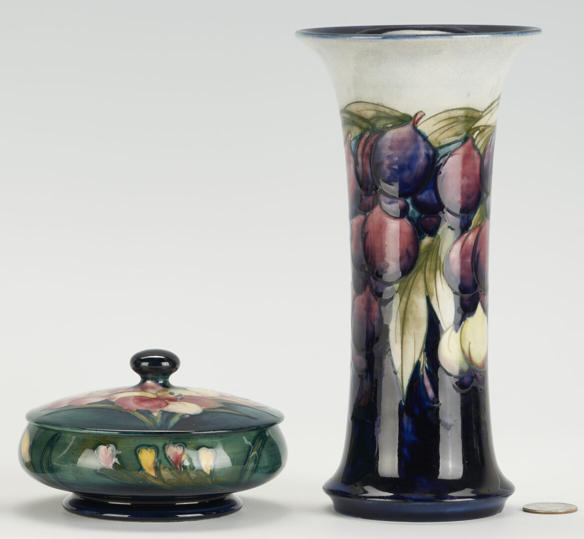 Lot 944: 4 Pcs Moorcroft Art Pottery, Incl. Wisteria, Orchid, & African Lily, 3 William Moorcroft Signed