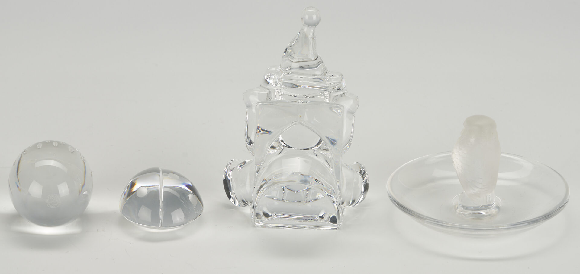 Lot 947: Grouping of 8 Figural Crystal Items, incl. Faberge, Baccarat, & Lalique