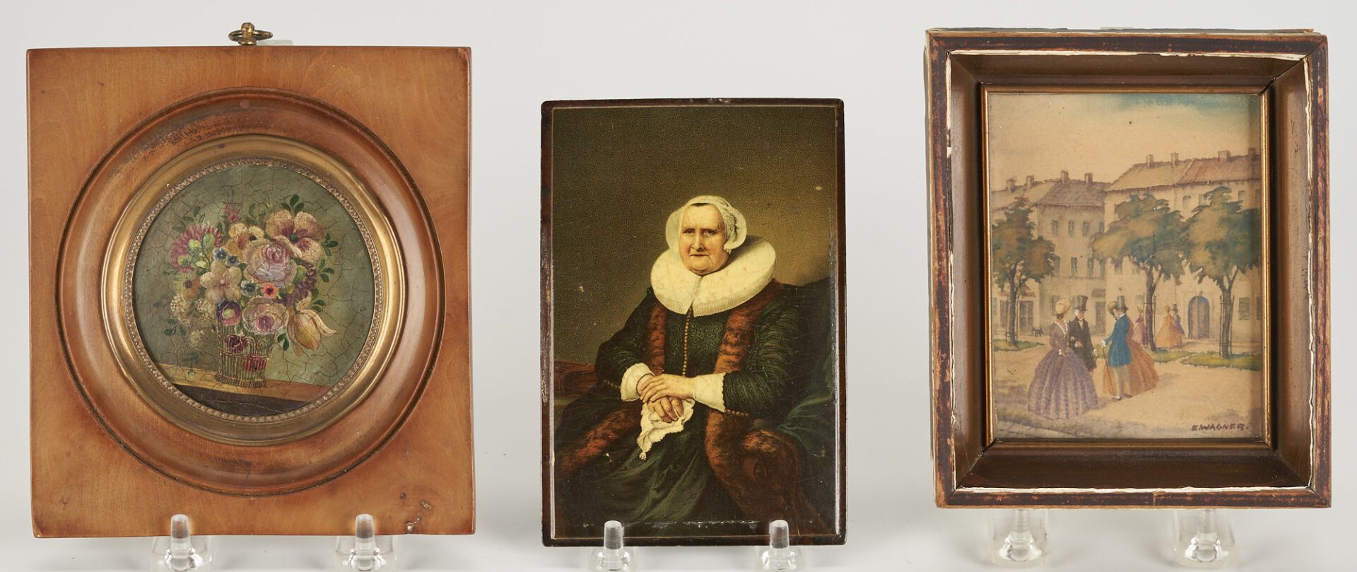 Lot 95: 7 Items: Gilt Mounted Horn, Portrait Miniature, Quill Boxes