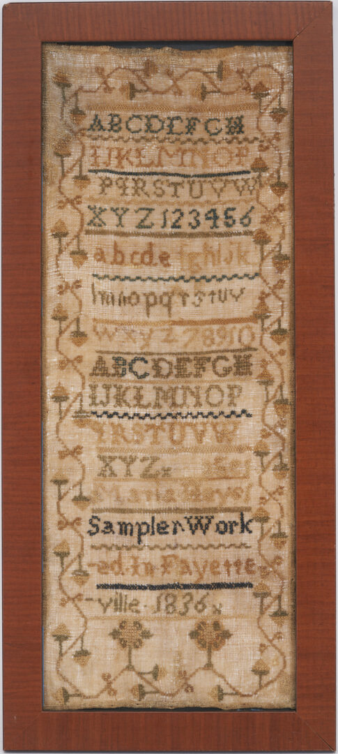 Lot 985: 3 New England Signed Samplers, incl. Fayetteville Coldsmith 1832 & Heyst 1836