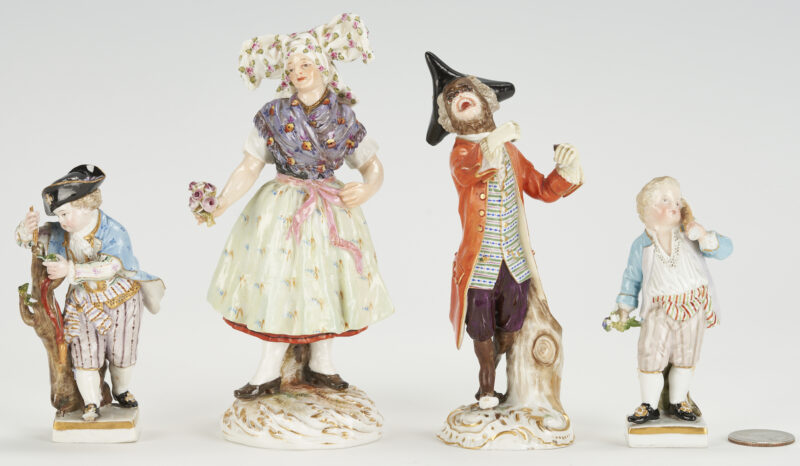 Lot 998: 4 Meissen Porcelain Figures, incl. Crier & Lusatian Woman by Hugo Speiler
