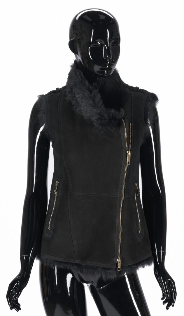Lot 134: Burberry Shearling Leather Vest & Brit Tee