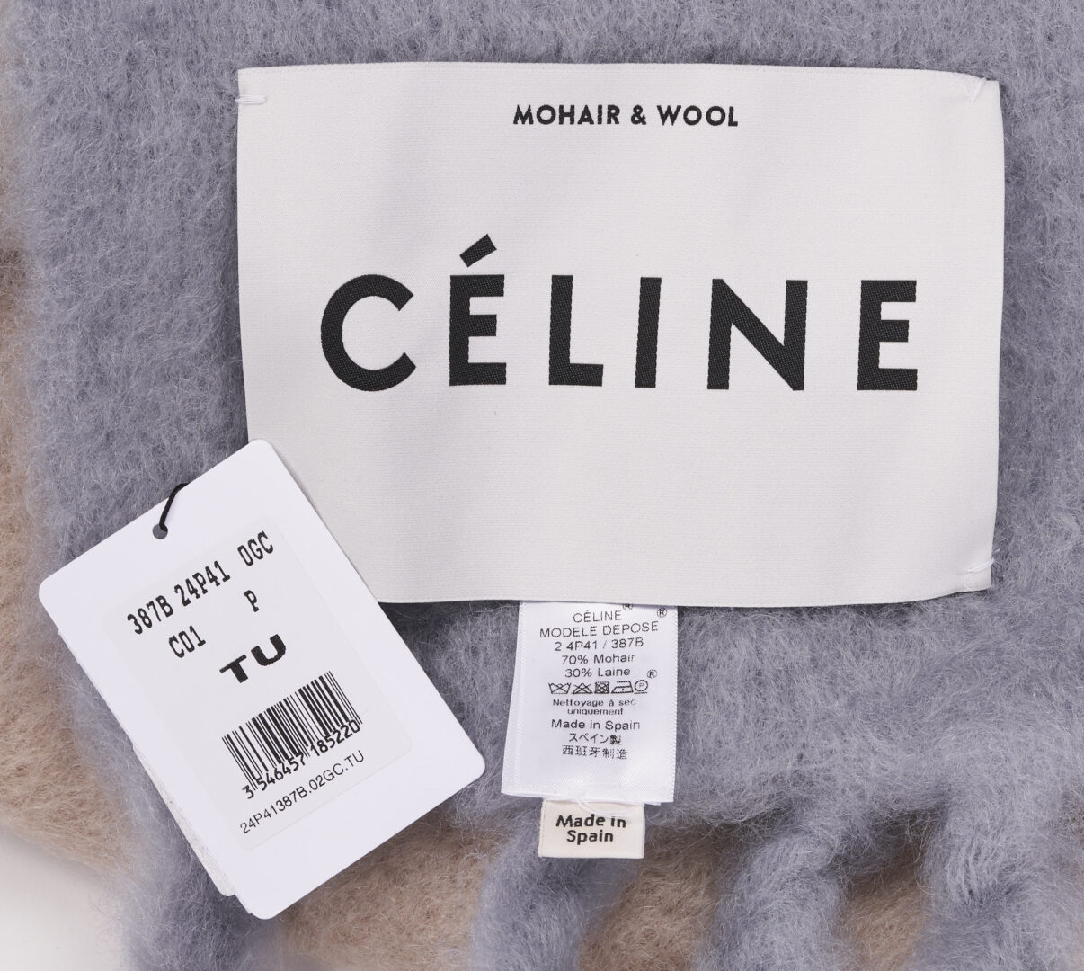 Lot 137: Celine Mohair Check Blanket, Grey & Camel