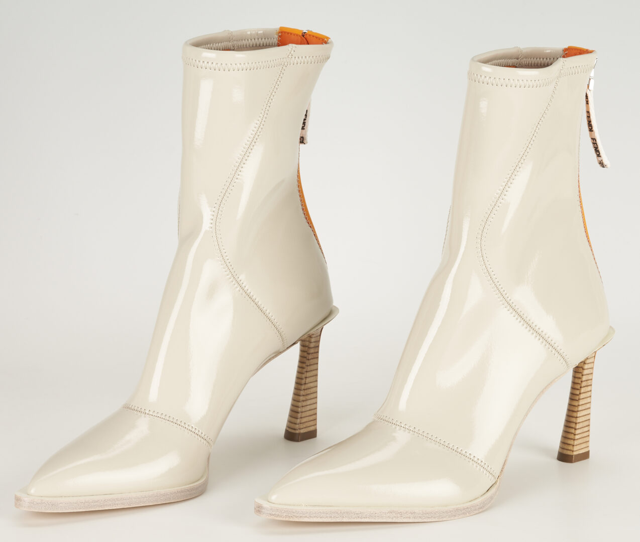 Lot 166: Fendi Neoprene Ankle Boots, Stone & Orange