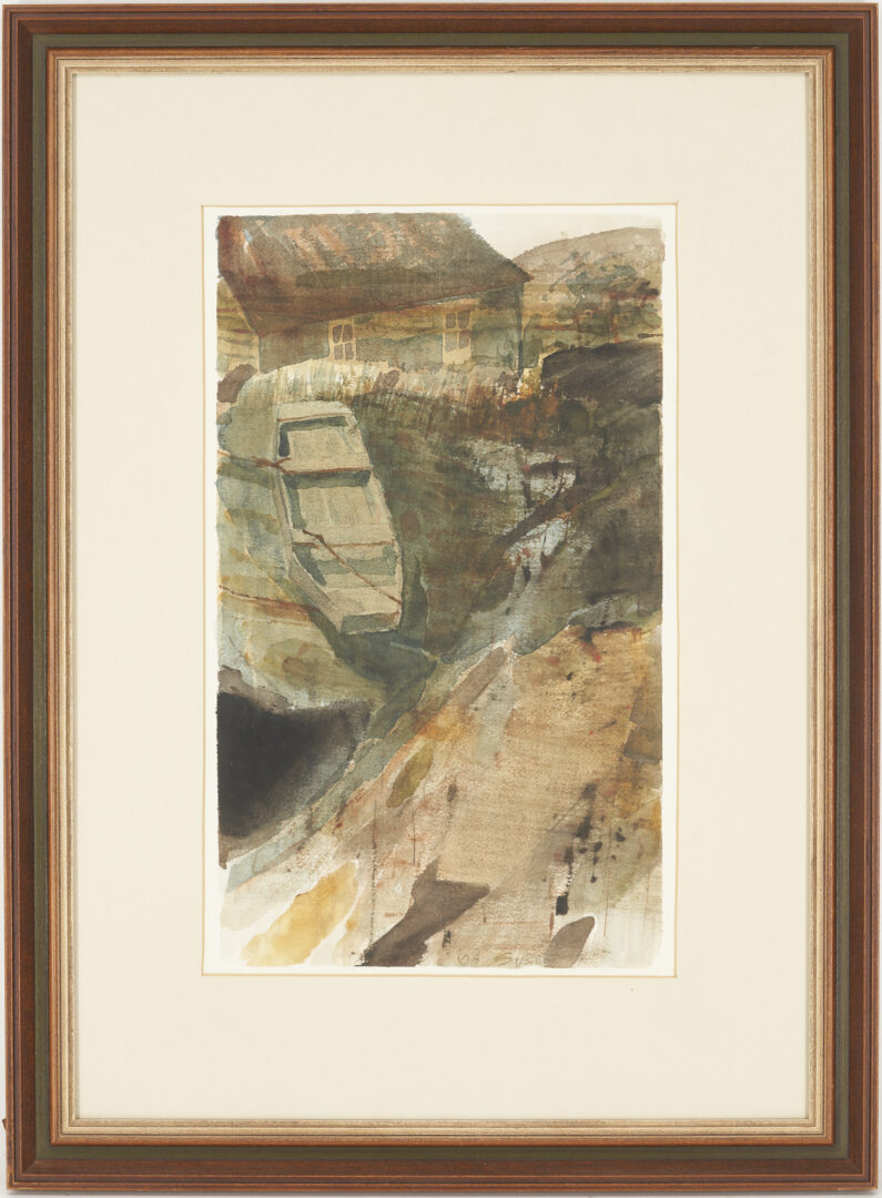 Lot 16: Carl Sublett Watercolor, Boat & House, 1968