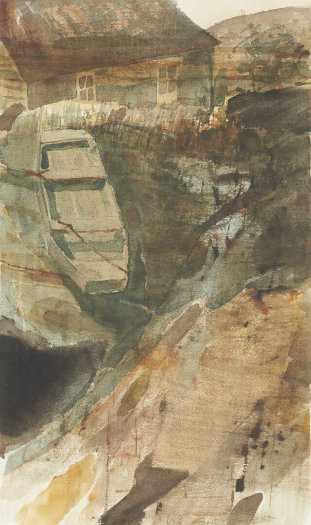 Lot 16: Carl Sublett Watercolor, Boat & House, 1968