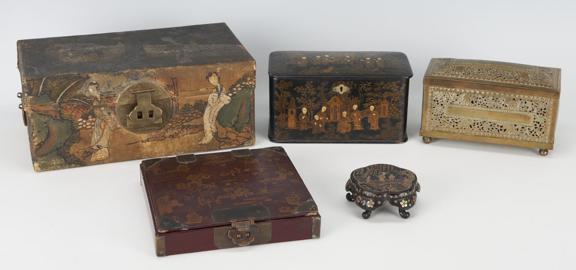 Lot 188: Chinoiserie Lacquer Tea Caddy, Various Boxes and Stand