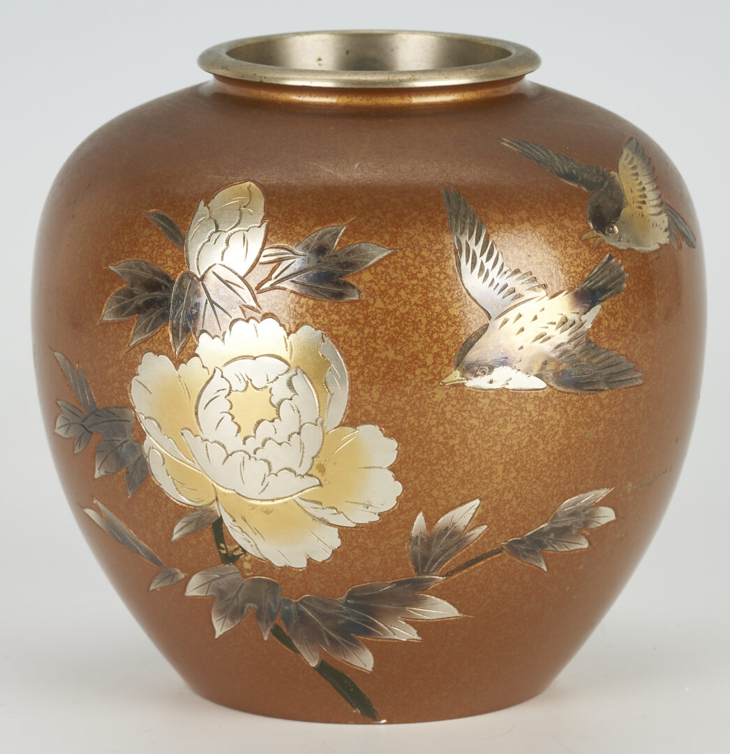 Lot 191: Chinese Silver Brush, Japanese .950 Silver Box, & Mixed Metal Vase