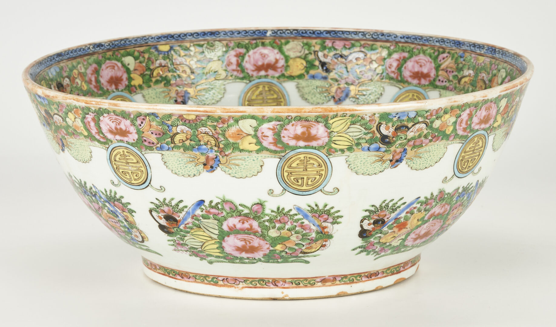 Lot 194: Chinese Famille Rose Canton Charger & Punch Bowl