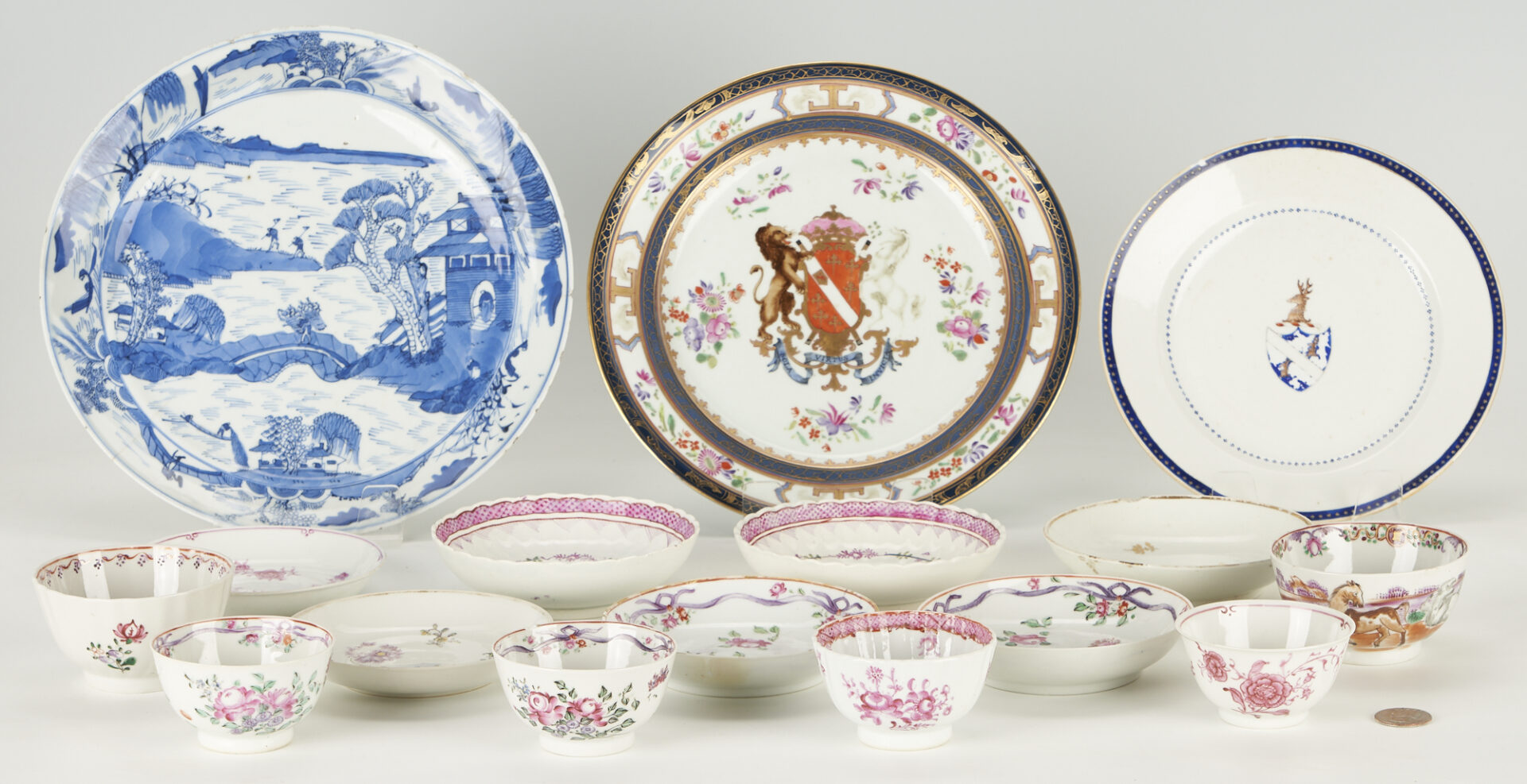 Lot 199: Group Chinese Export Armorial and Soft Paste Porcelain, 16 pcs