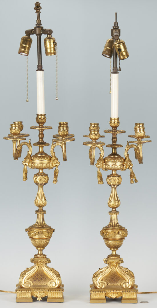 Lot 1: Pair of Gilt Bronze Candelabra, Fitted as Lamps