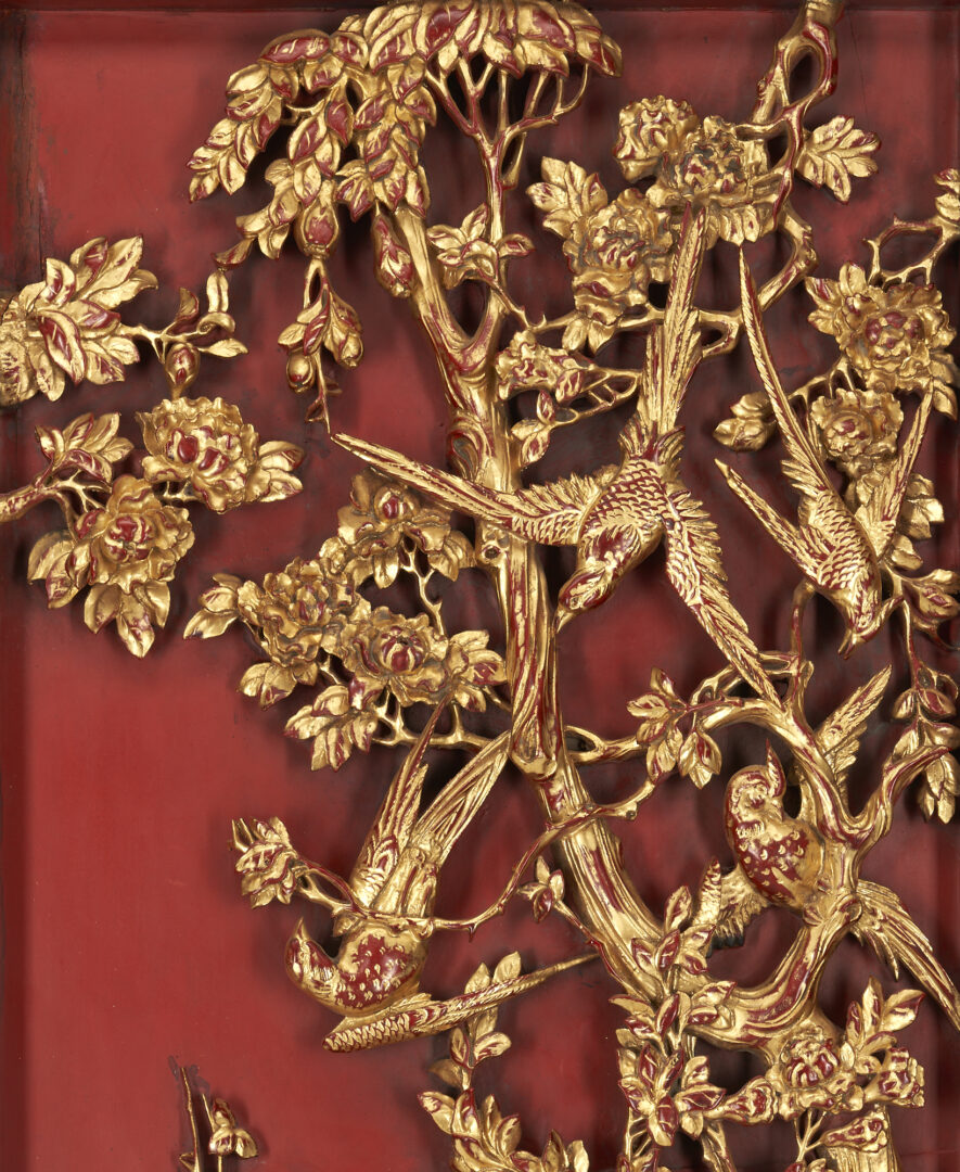 Lot 203: Pr. Antique Chinese Carved Giltwood & Lacquer Panels