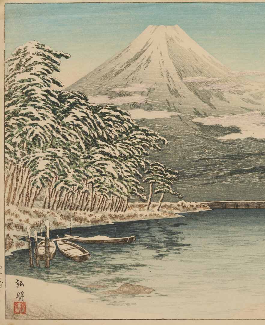 Lot 205: 3 Japanese Artworks, incl. Scarce Hiroaki, Mt. Fuji, & Original Hiroshige, Tokaido Road