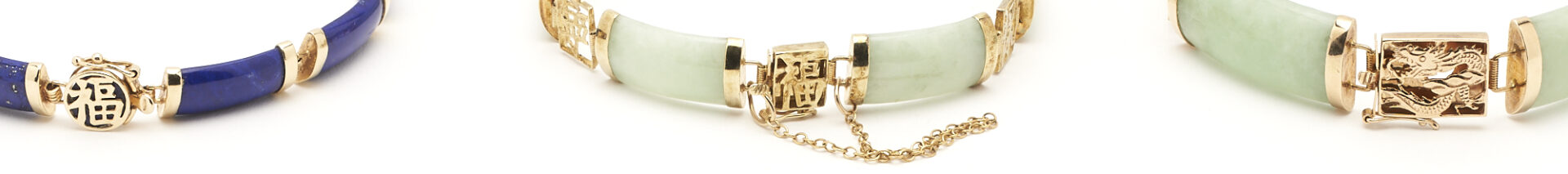 Lot 212: 3 14K Asian Jade & Lapis Bracelets