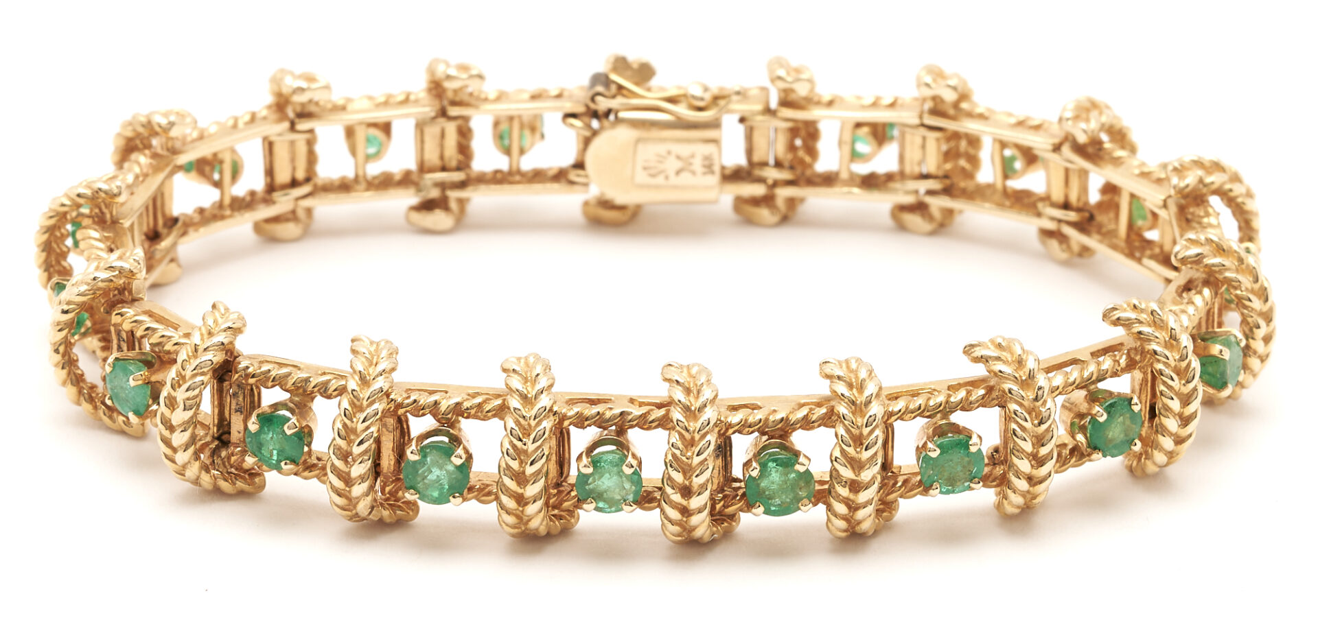 Lot 222: 14K Gold & Emerald Designer Bracelet