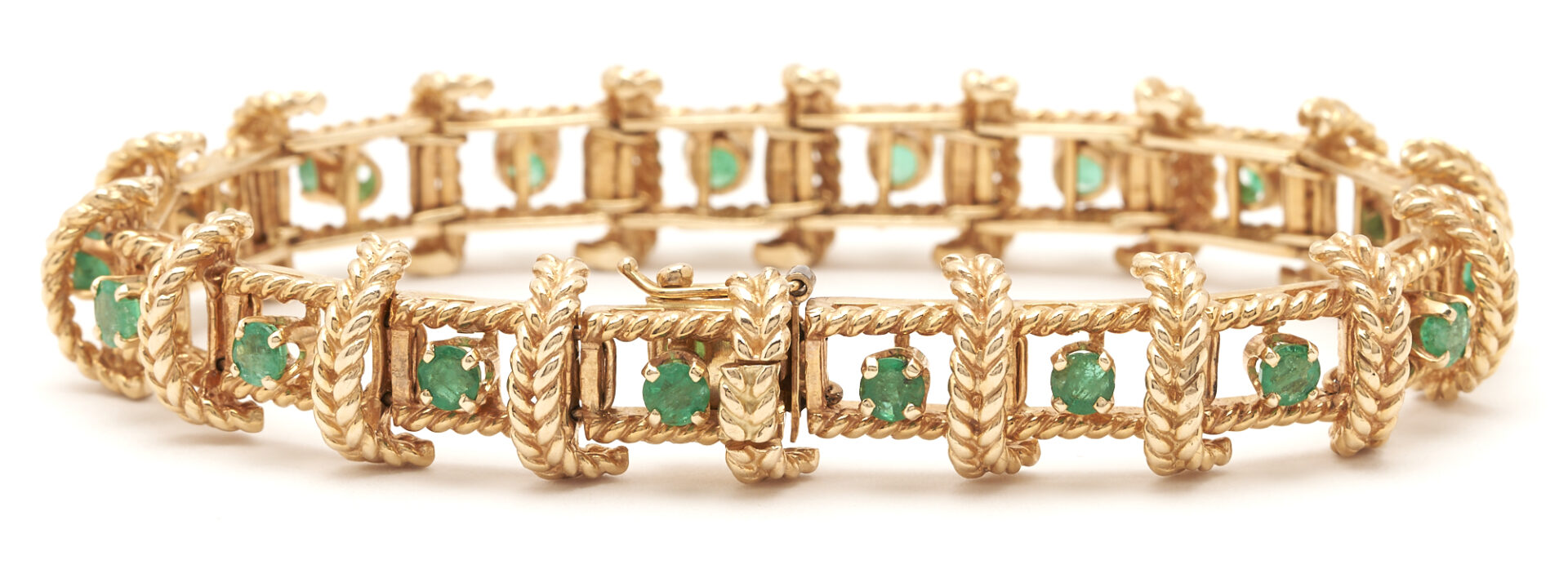 Lot 222: 14K Gold & Emerald Designer Bracelet
