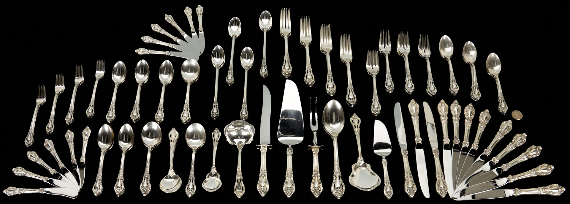 Lot 242: 115 pcs. Lunt Eloquence Sterling Silver Flatware Set, Service for 12
