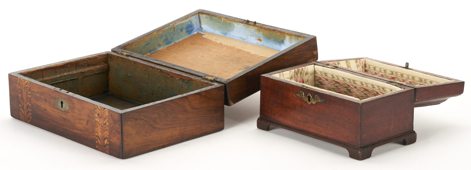 Lot 252: 6 Continental Wooden Boxes incl. Lap Desk with Stand, Tea Caddy