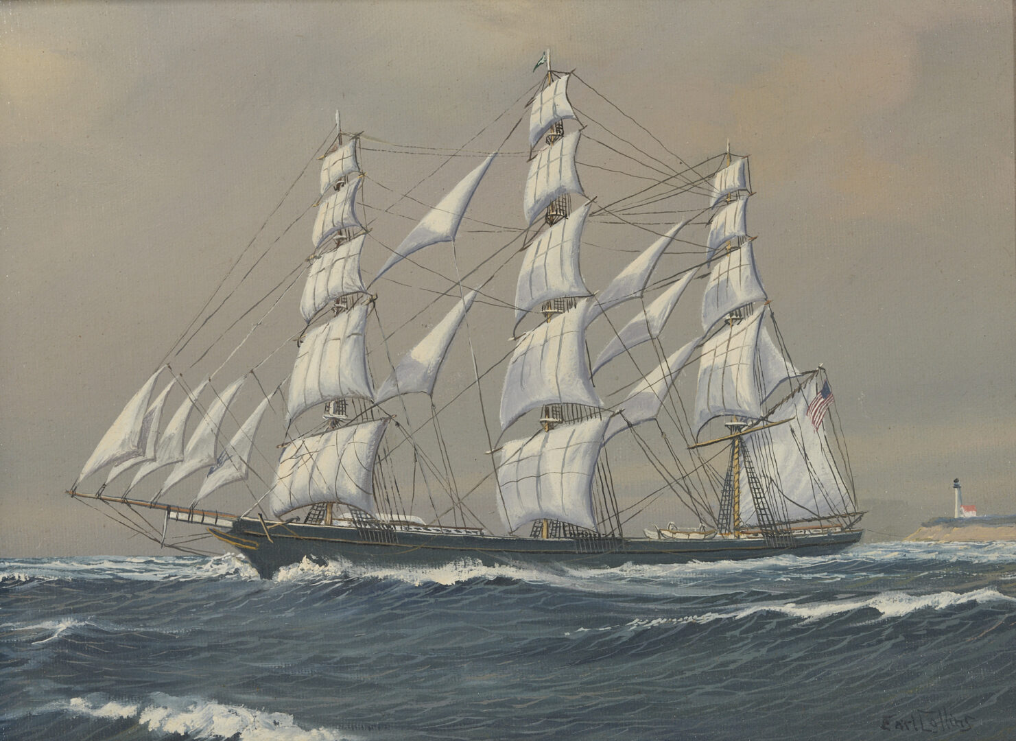 Lot 268: Earl E. Collins O/C Small Marine Ship Painting, Sovereign of the Seas