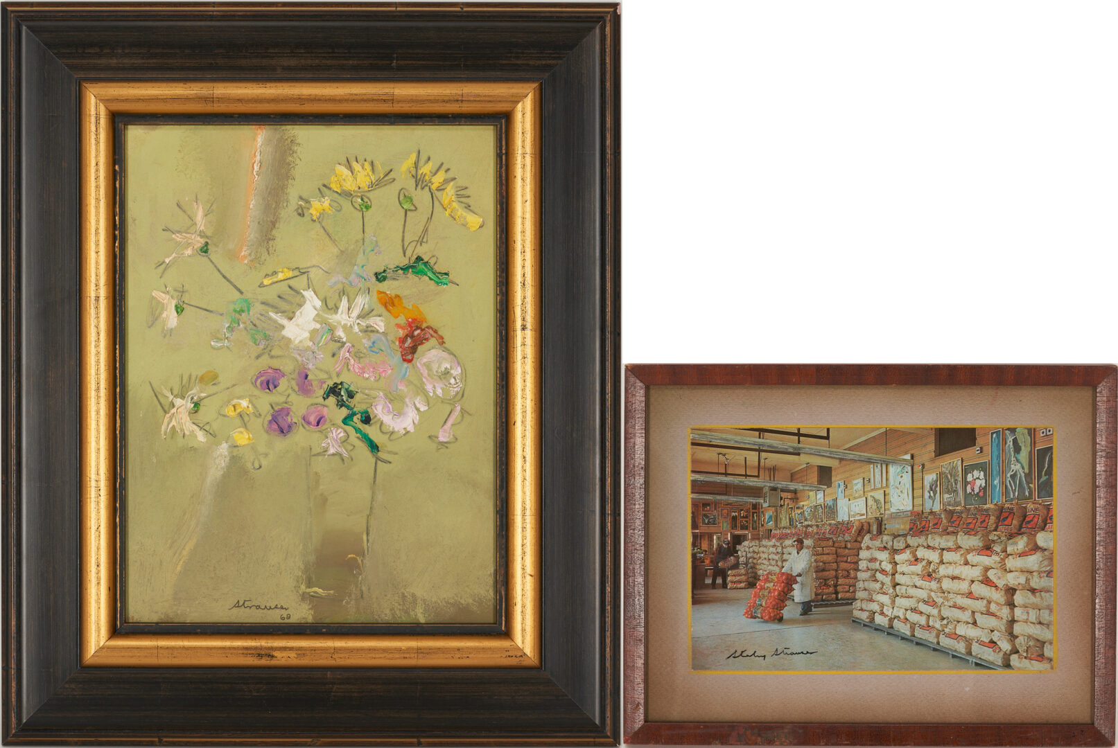 Lot 275: Sterling Strauser O/B '68 Floral Still Life Painting plus Signed Photograph