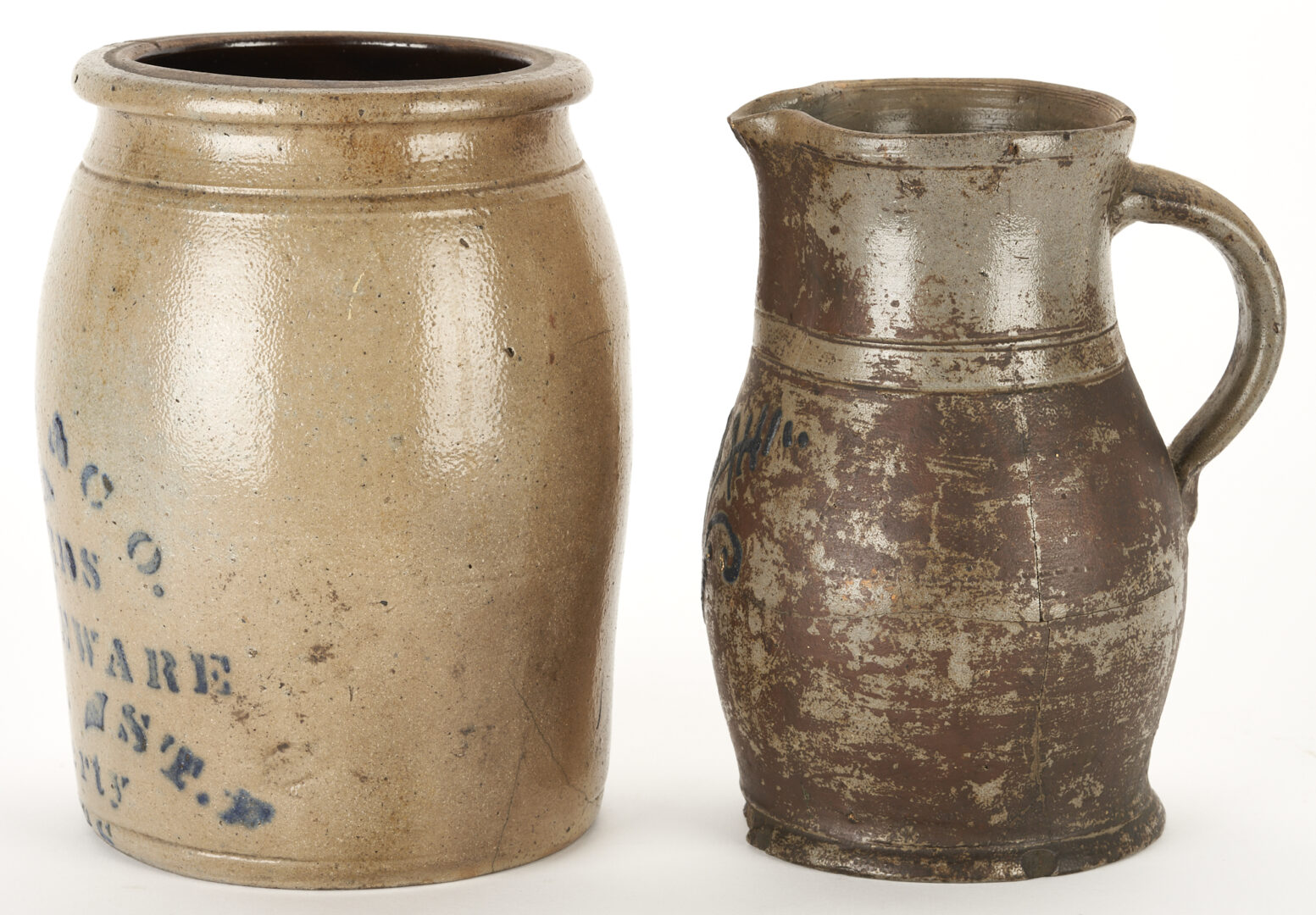 Lot 296: 2 Stoneware Pottery Items, Dough Bowl & Tobacco Box