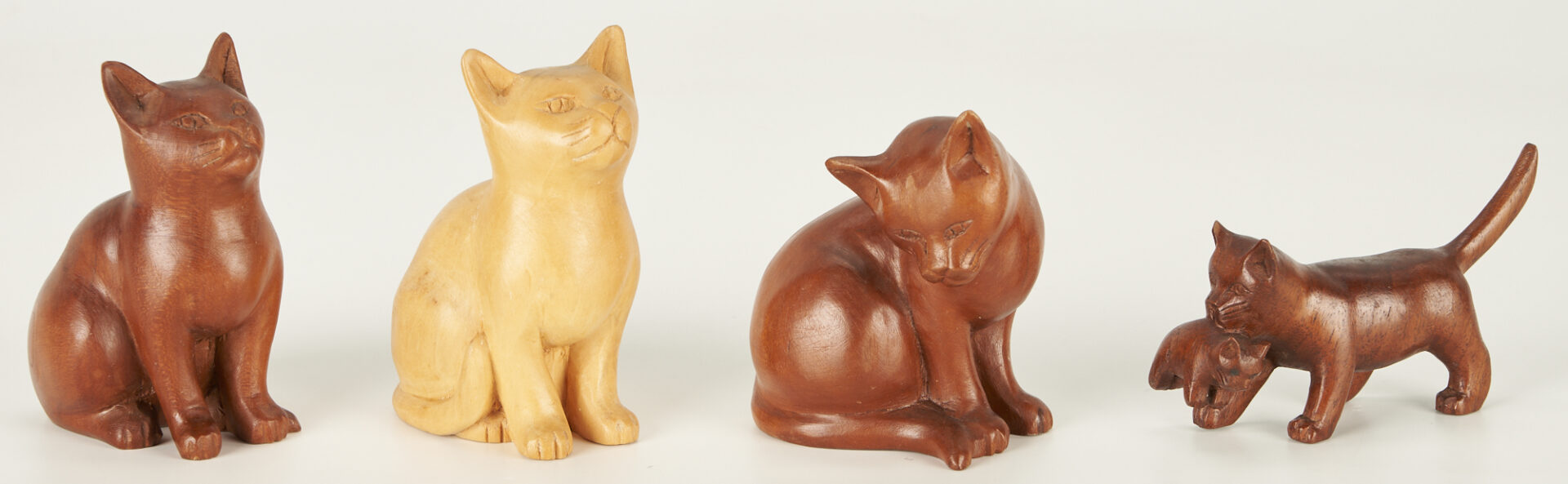 Lot 301: 8 Brasstown NC Wood Carvings of Cats by Hope Brown + Book