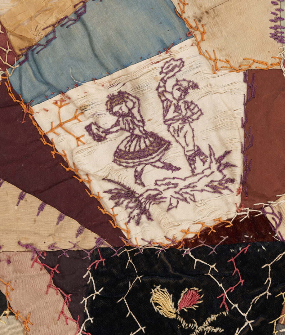 Lot 305: American Crazy Quilt with Pictorial Embroidery, dated 1884