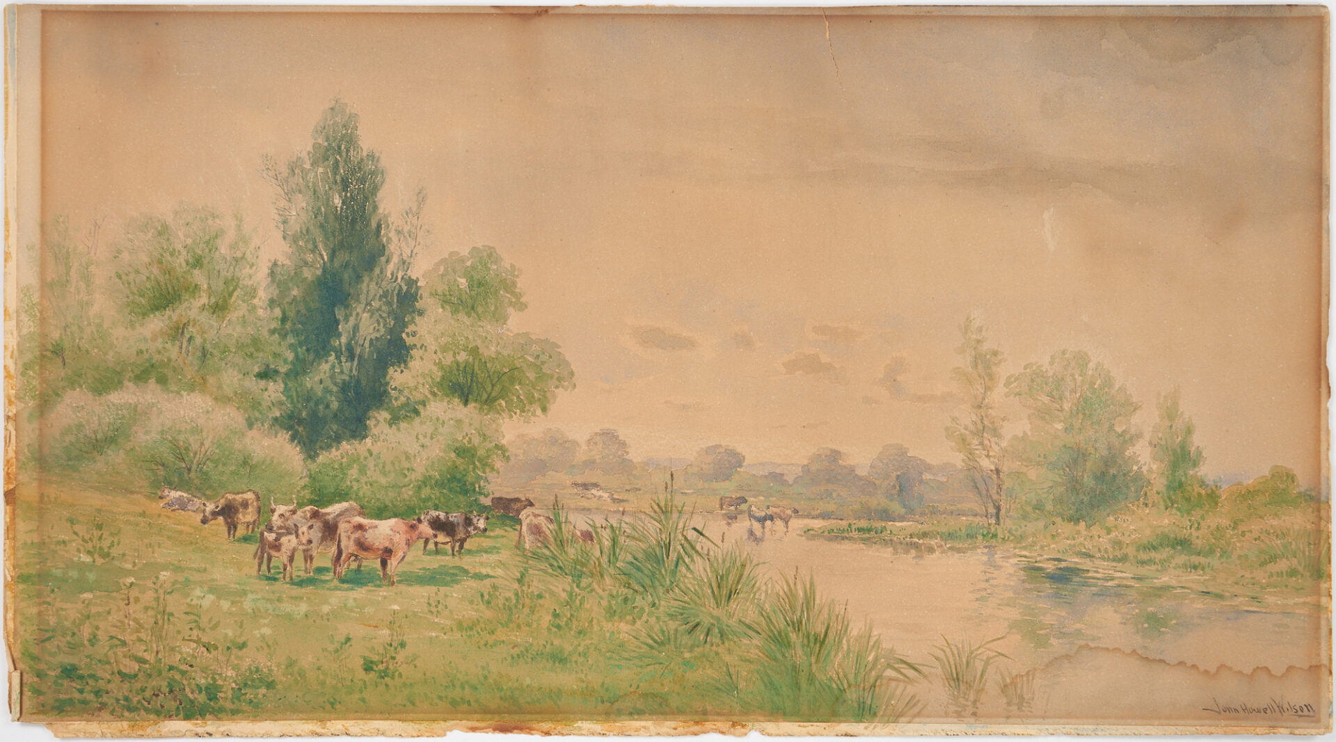 Lot 30: John Howell Wilson Watercolor Landscape of Cows