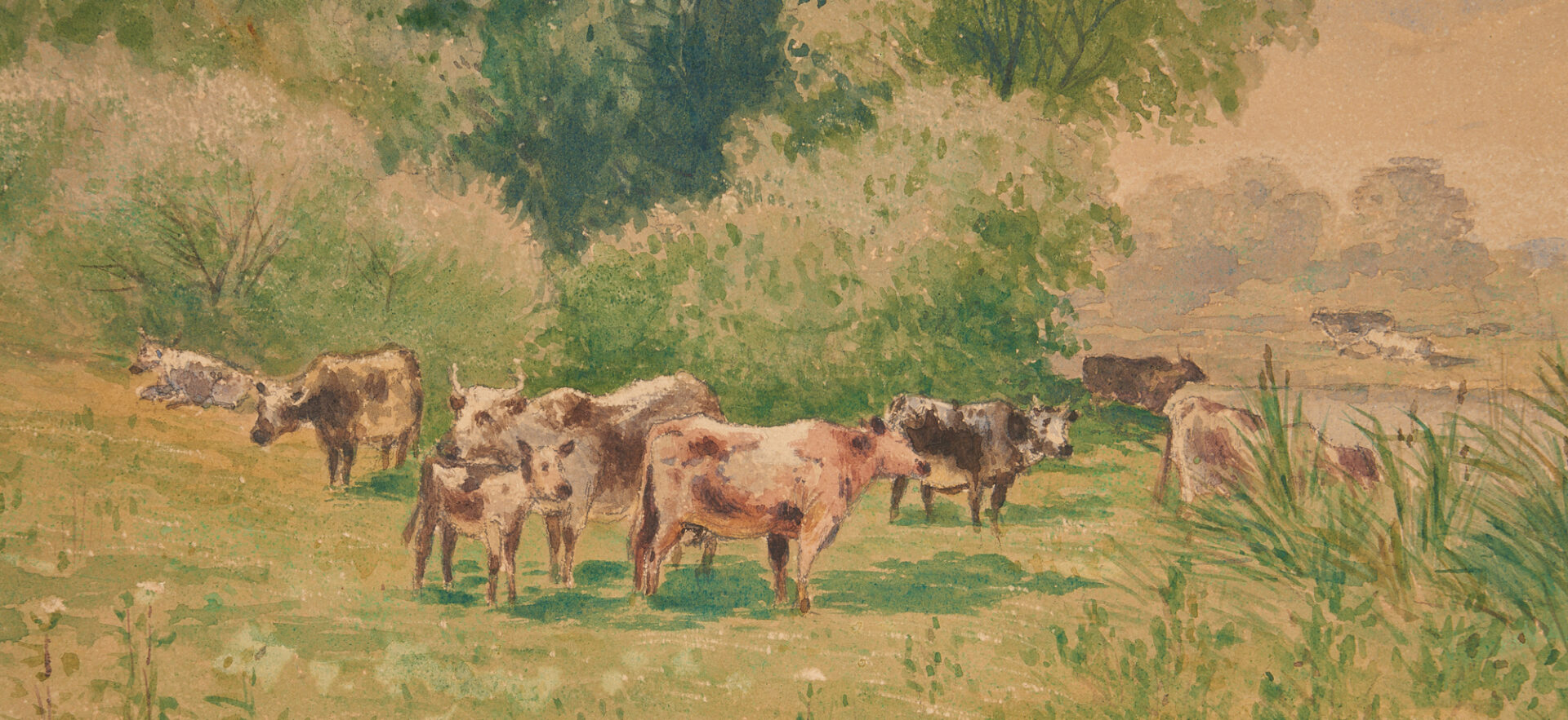 Lot 30: John Howell Wilson Watercolor Landscape of Cows