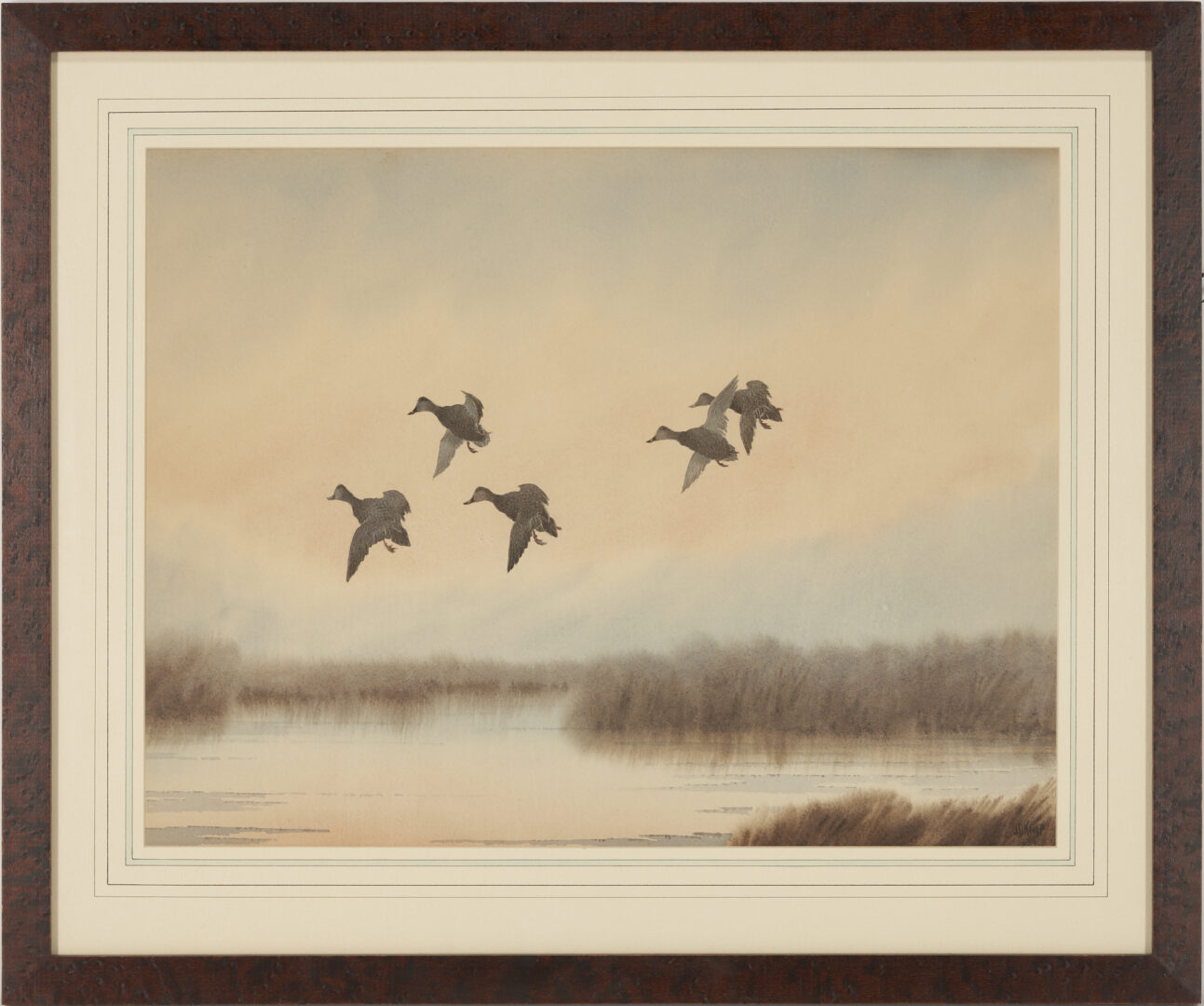 Lot 31: J.D. Knapp Watercolor, Ducks in Flight