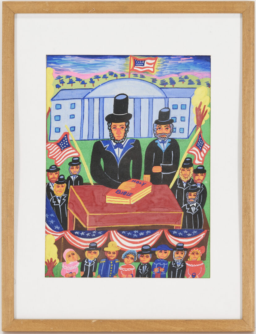 Lot 321: Malcah Zeldis Folk Art Painting, Abraham Lincoln Inauguration