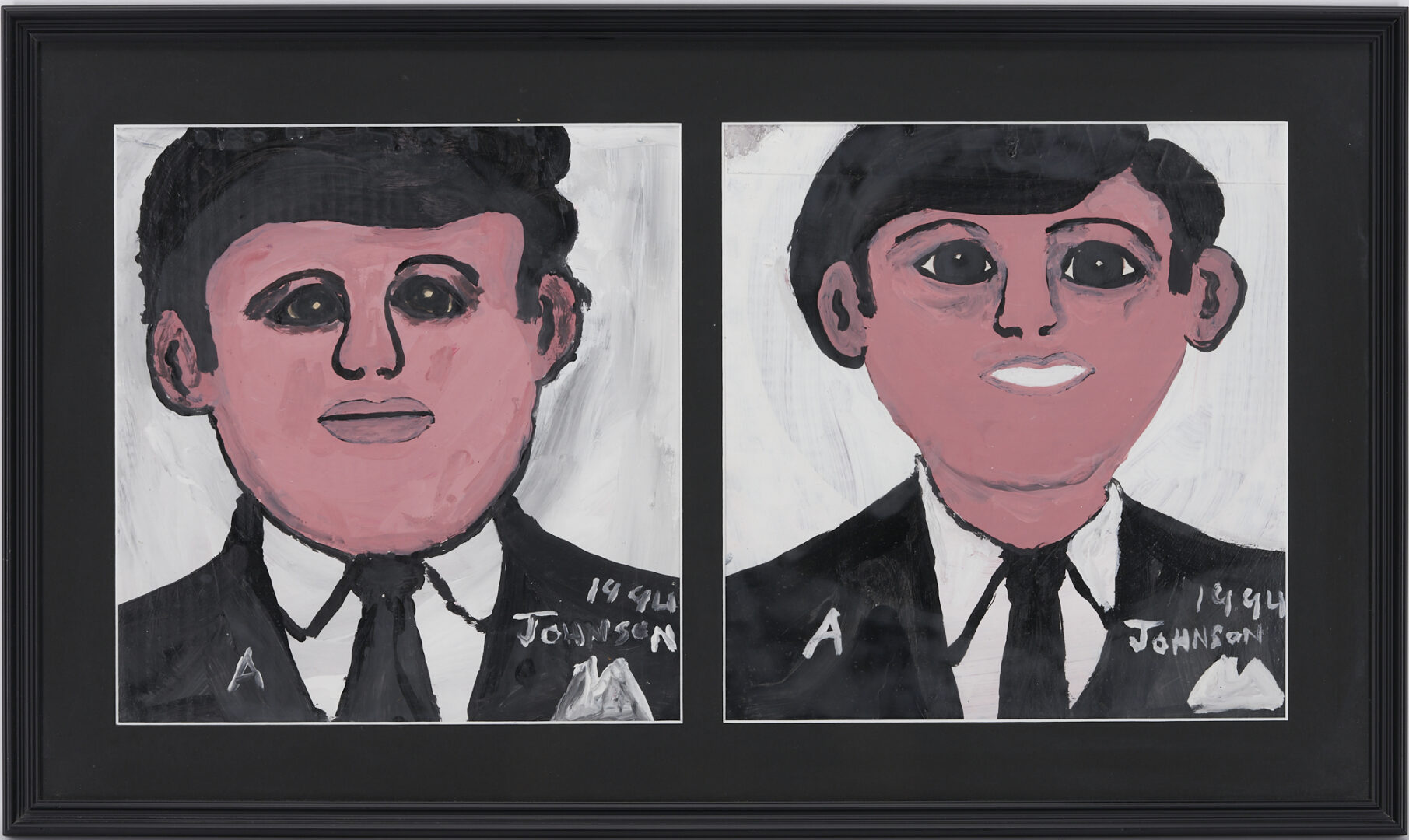 Lot 325: Anderson Johnson Outsider Art Painting, "The Kennedy Brothers"