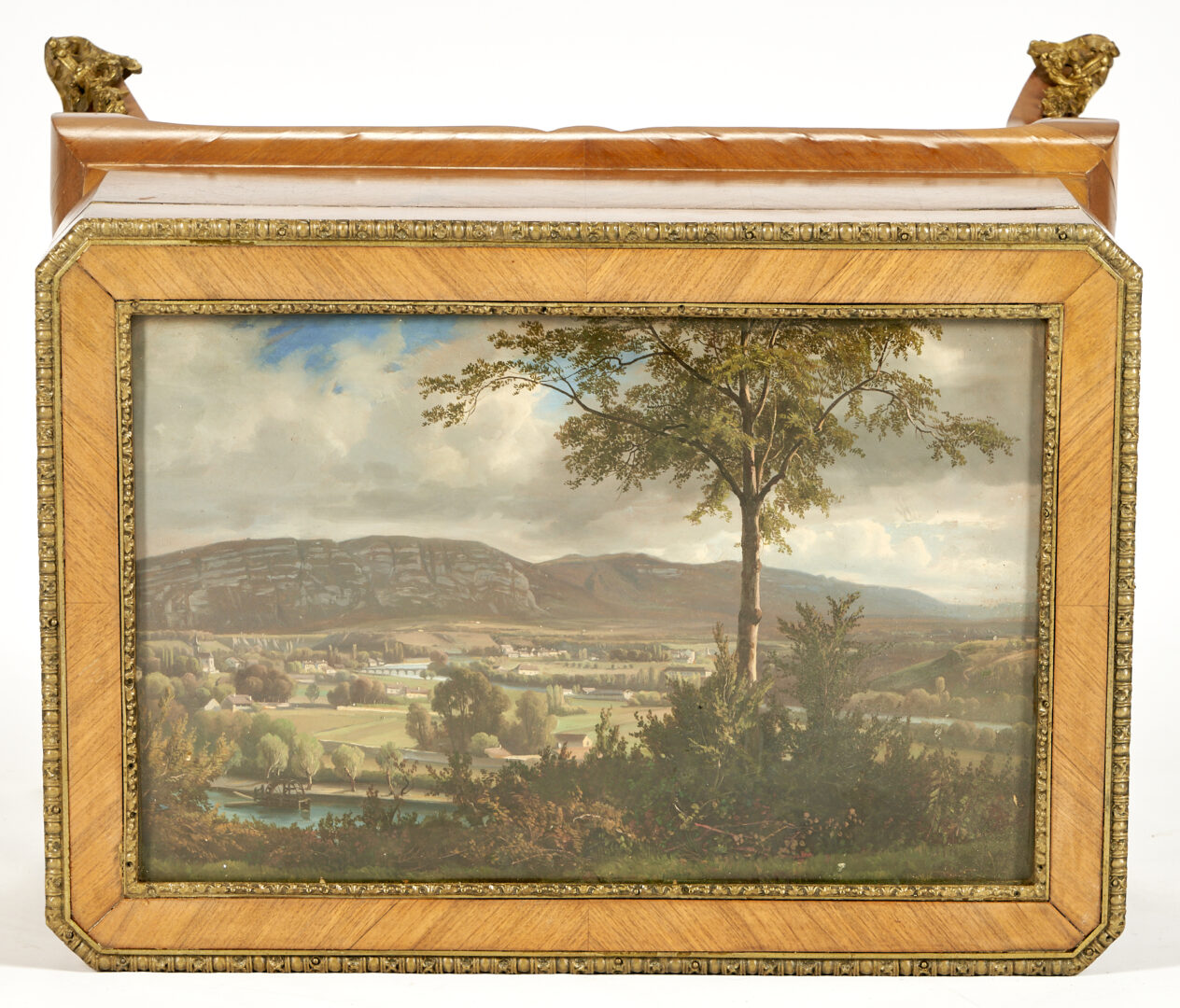 Lot 350: French Sewing Box on Stand w/ Painted Scenic Lid