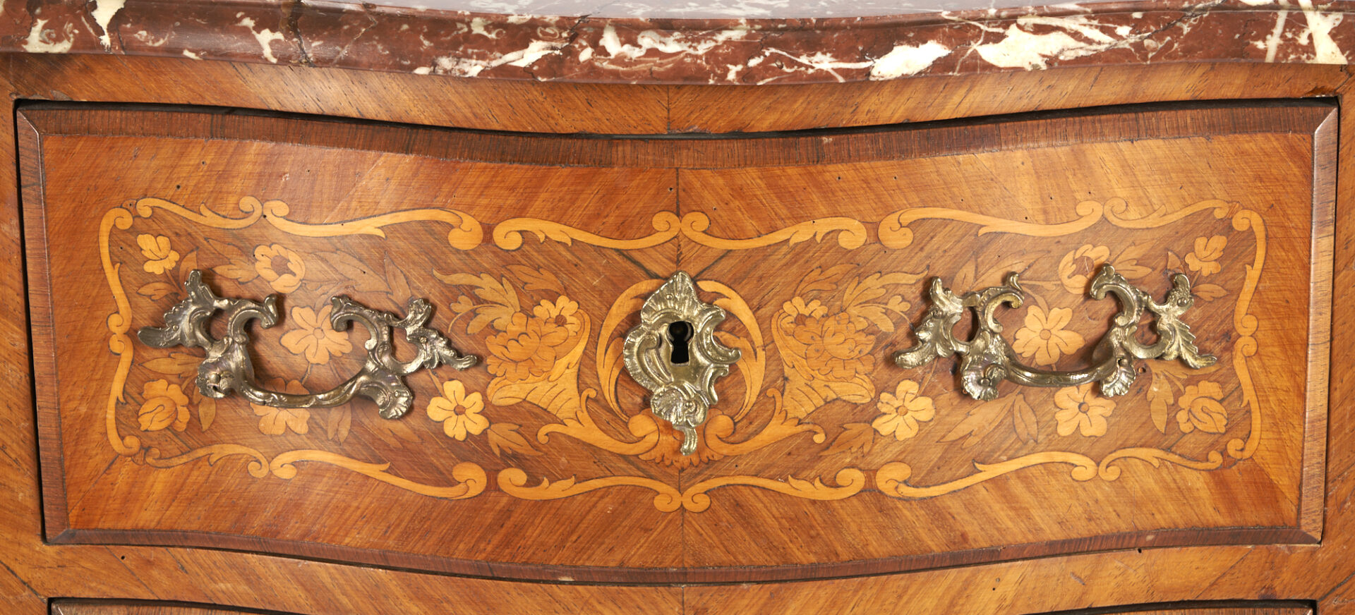Lot 351: Diminutive Louis XV Style Marble Top Commode