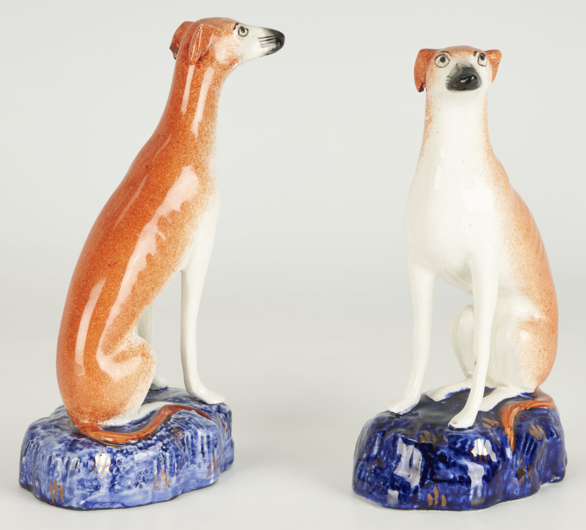Lot 357: 6 Staffordshire Pottery Whippets, incl. 2 Pen Holders