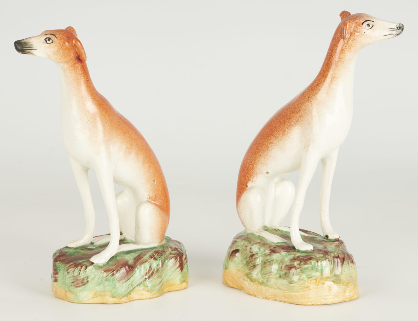 Lot 357: 6 Staffordshire Pottery Whippets, incl. 2 Pen Holders