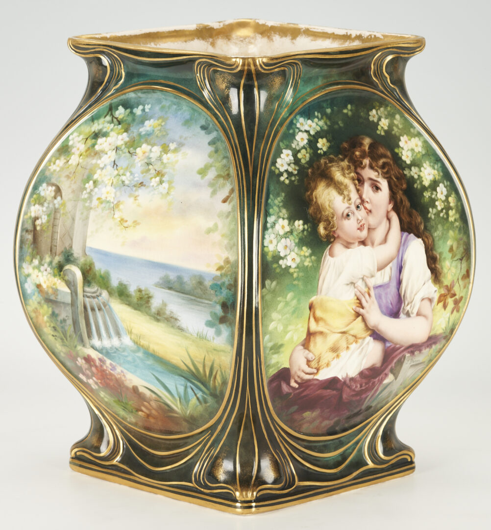 Lot 358: Large Royal Bonn Porcelain Portrait Vase, signed Duren, Art Nouveau
