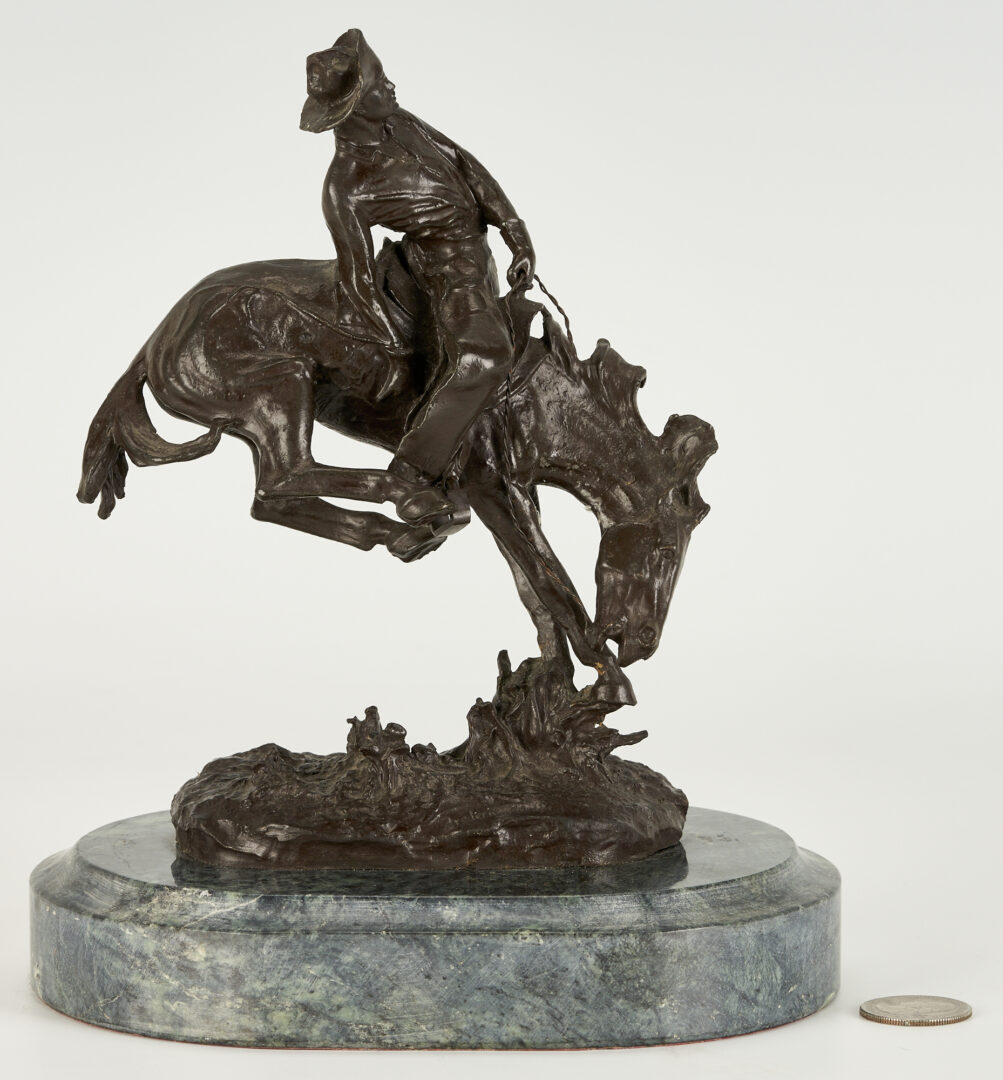 Lot 35: After Remington Bronze Sculpture, Cowboy on Bucking Bronco