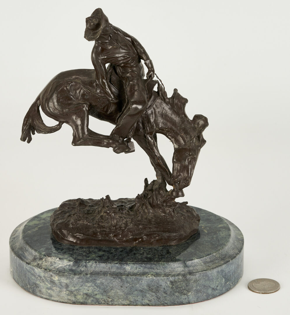 Lot 35: After Remington Bronze Sculpture, Cowboy on Bucking Bronco