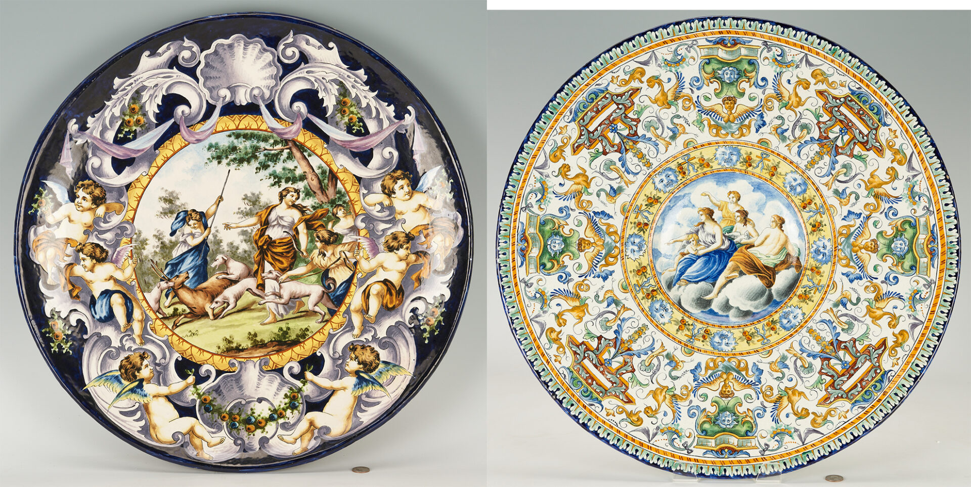 Lot 363: 2 Italian Ceramic Chargers with Mythological Scenes, incl. Majolica